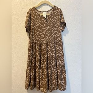 Brown girl's dress with flowers, size 10, Heart and Burrow brand.